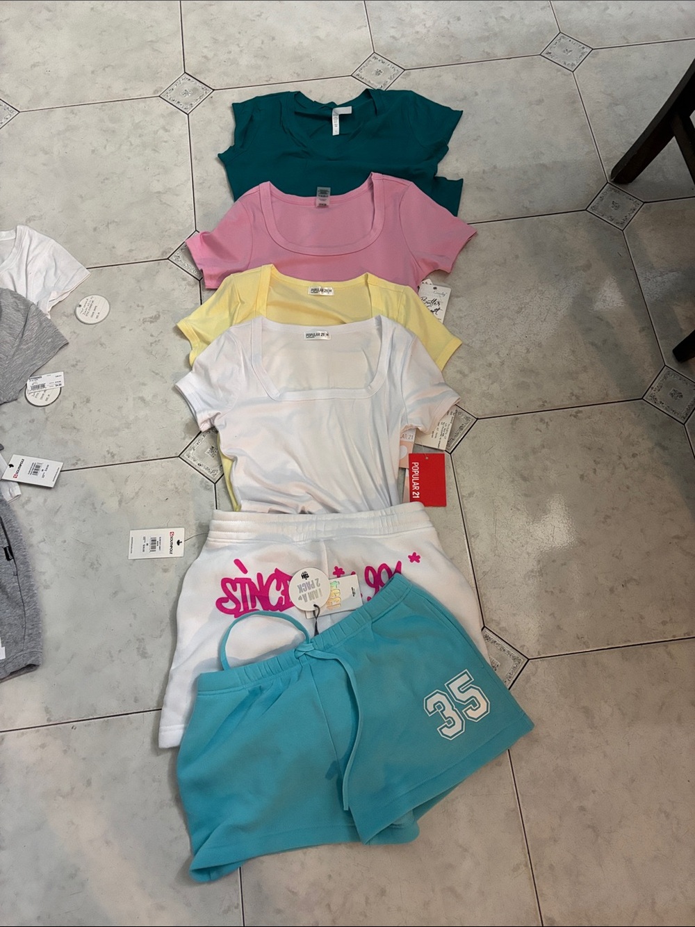 Women's Short Sleeve Pajama Top and Shorts Set - White, Pink, Yellow, Teal, Blue